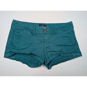 American Eagle Teal Shortie Stretch Shorts Size 2 Low Rise Hot pants Y2K 2013